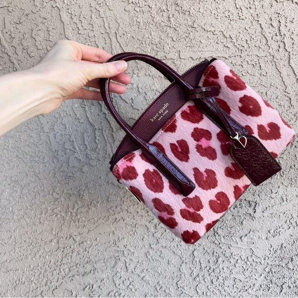 KATE SPADE Pink & Burgundy Leopard Calf Hair Leather Mini Satchel Crossbody Bag - Picture 6 of 17
